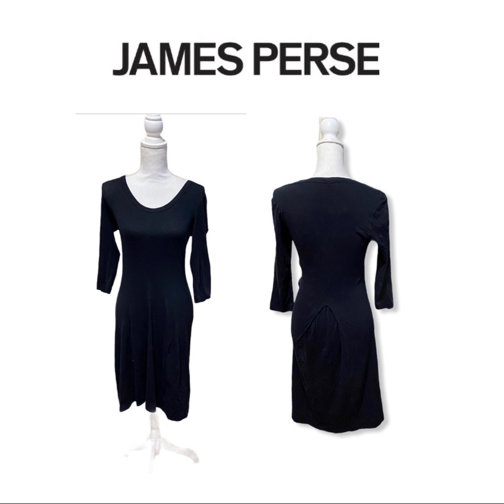 James Perse Chic Black 3/4” Sleeves Midi Dress - Picture 1 of 12